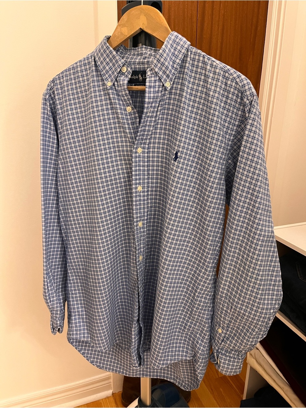 Ralph Lauren Blue Plaid Button-Down Men's Shirt 15.5